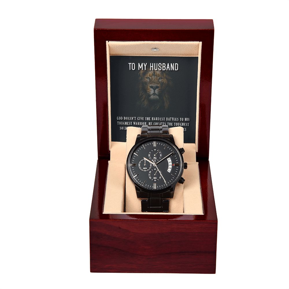 Black Chronograph Watch - Lion - To My Husband