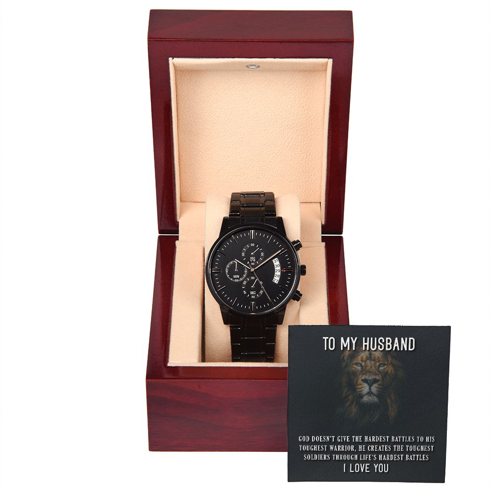 Black Chronograph Watch - Lion - To My Husband
