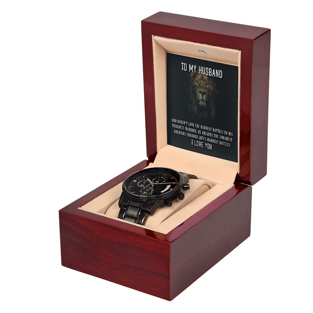 Black Chronograph Watch - Lion - To My Husband
