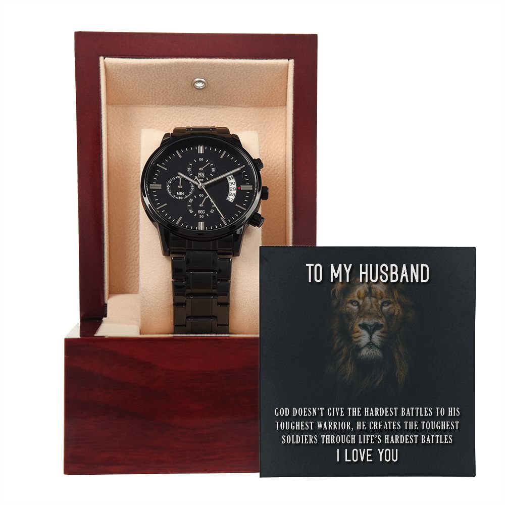 Black Chronograph Watch - Lion - To My Husband